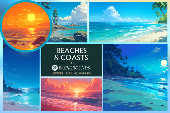 Beaches & Coasts - Backgrounds: Seaside Digital Papers