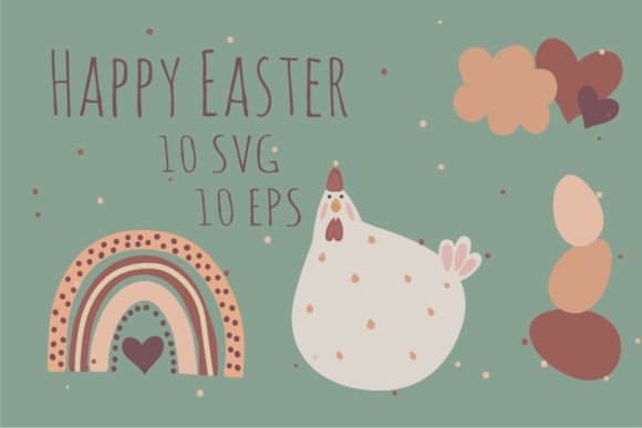 Charming Easter Vector Art: Chicken, Eggs, and Boho Rainbows