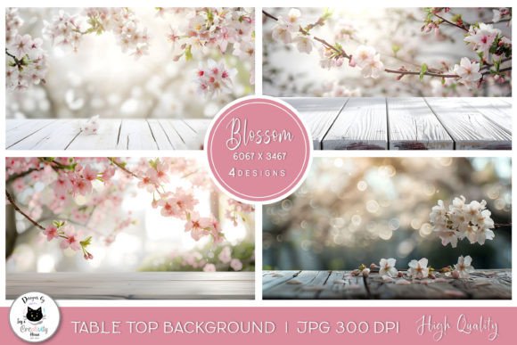 Cherry Blossom Table Top Backgrounds for Spring Designs