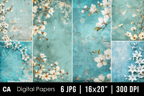 Elegant Vintage Blue Floral Journal Backgrounds for Creative Projects