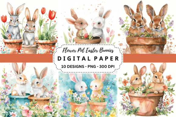 Flower Pot Easter Bunnies Backgrounds: A Designer's Asset