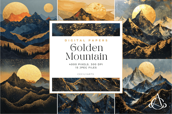 Golden Mountain Scene Backgrounds: Your Digital Paper Collection