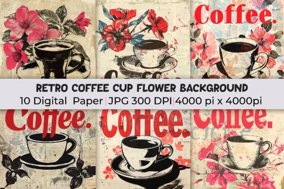Retro Coffee Cup Flower Backgrounds: Infusing Warmth into Modern Design