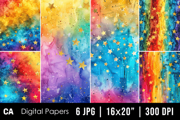 Watercolor Rainbow Stars Backgrounds for Creative Projects
