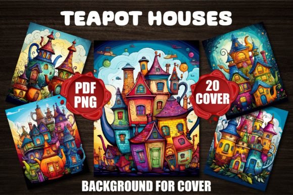 Whimsical Teapot Houses Backgrounds for Cover Art